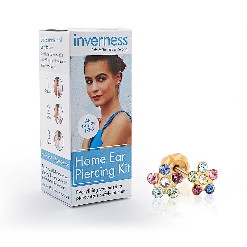 Inverness Home Ear Piercing Kit with Multi-Colored Crystal Flower Stud Earr
