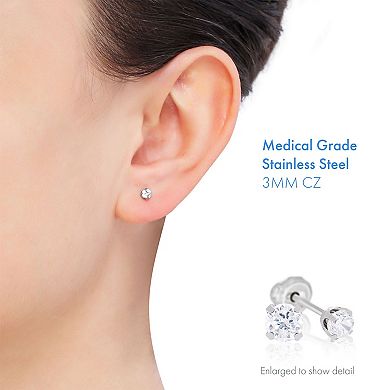 Inverness Home Ear Piercing Kit with Stainless Steel 3 mm CZ Stud Earrings