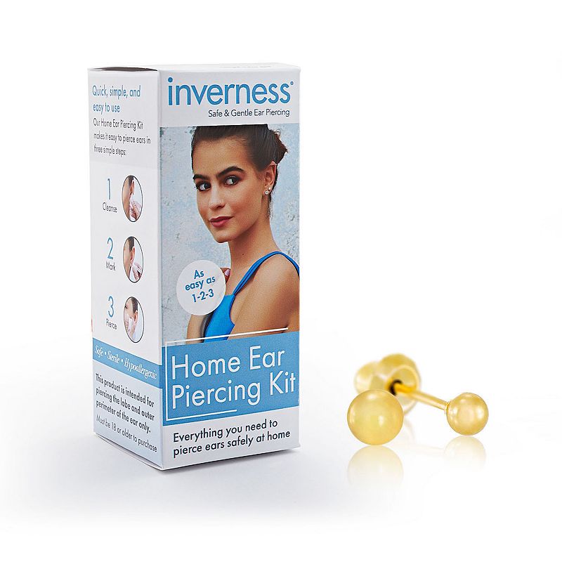 Inverness Home Ear Piercing Kit with 14k Gold 3 mm Ball Stud Earrings, Wome