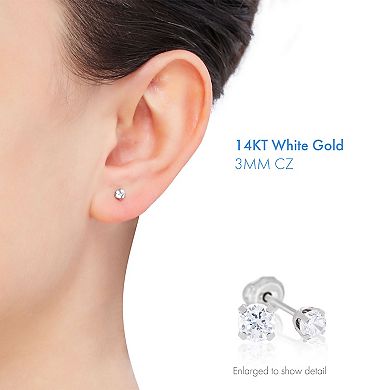 Inverness Home Ear Piercing Kit with 14k White Gold 3 mm CZ Stud Earrings