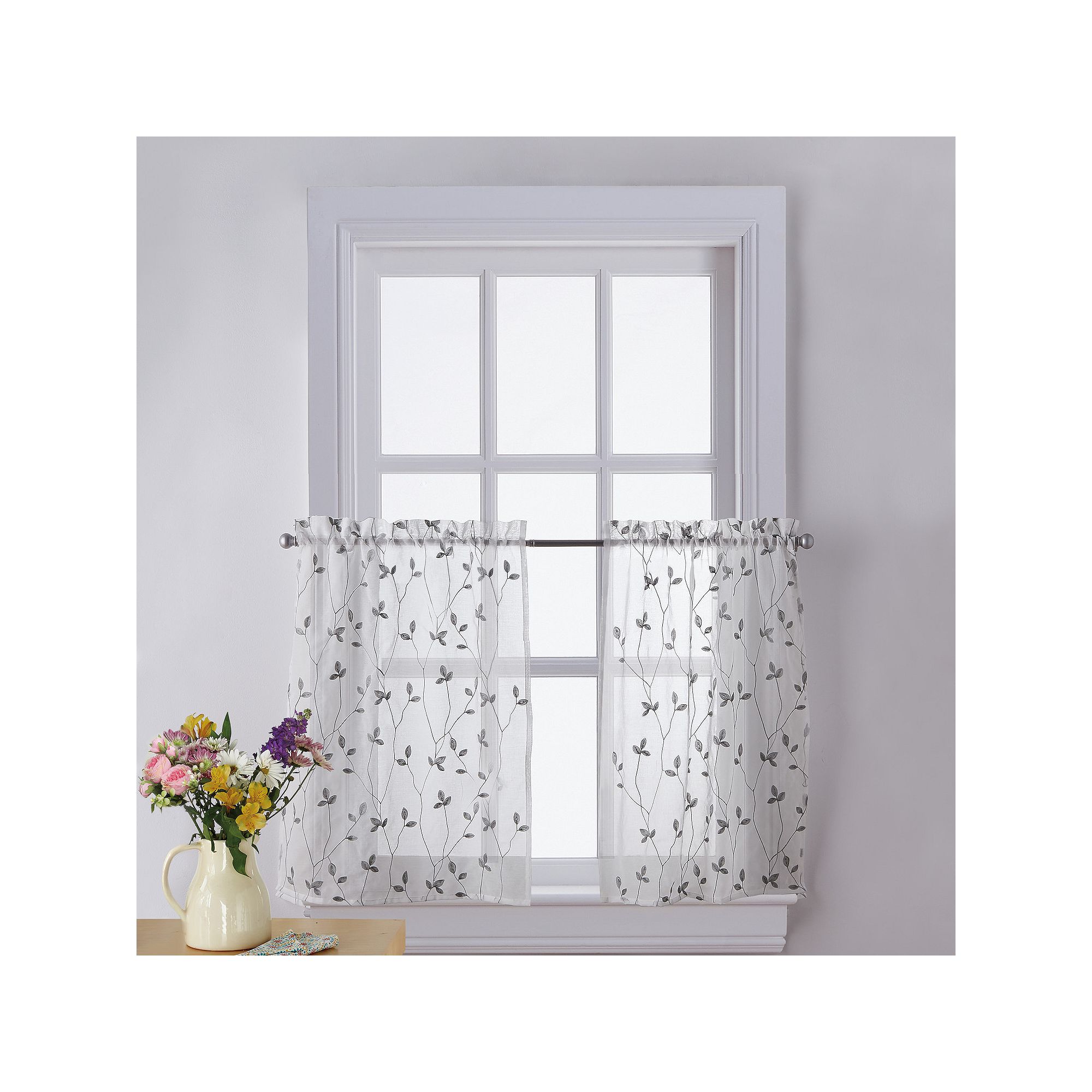Curtainworks 2-pack Botanical Embroidery Window Tier Set, Gray