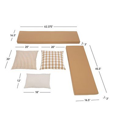 Linon Tobin Backless Breakfast Nook Bench with Cushions and Pillows