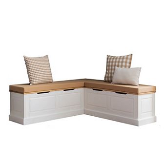 Linon Tobin Backless Breakfast Nook Bench with Cushions and Pillows