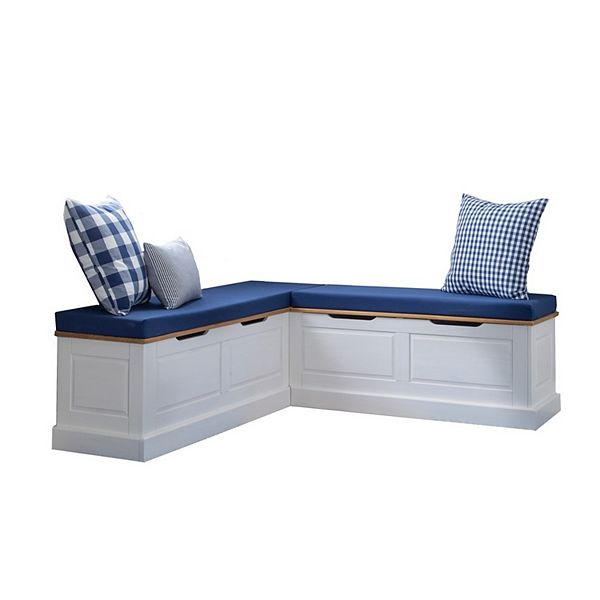 Linon Tobin Backless Breakfast Nook Bench with Cushions and Pillows - Natural With Navy