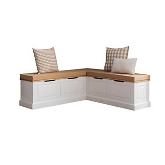 Linon Tobin Backless Breakfast Nook Bench with Cushions and Pillows