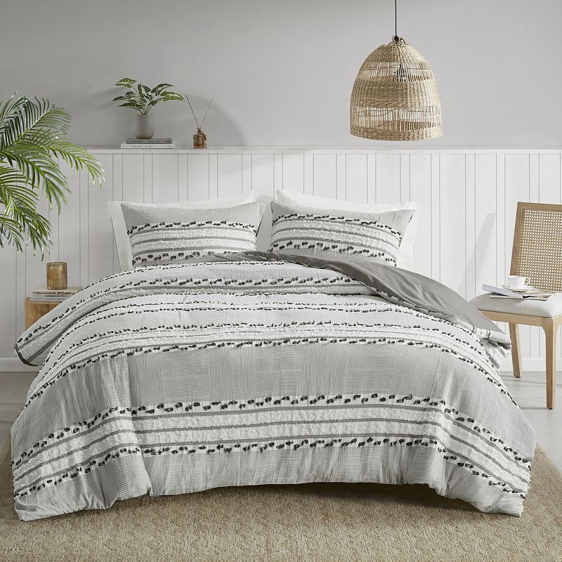 INK+IVY Lennon Jacquard Duvet Cover Set with Shams, Grey, Full/Queen