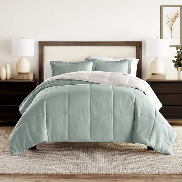 Home Collection Premium Down-Alternative Reversible Comforter Set - Eucalyptus And Natural (FULL/QUEEN)