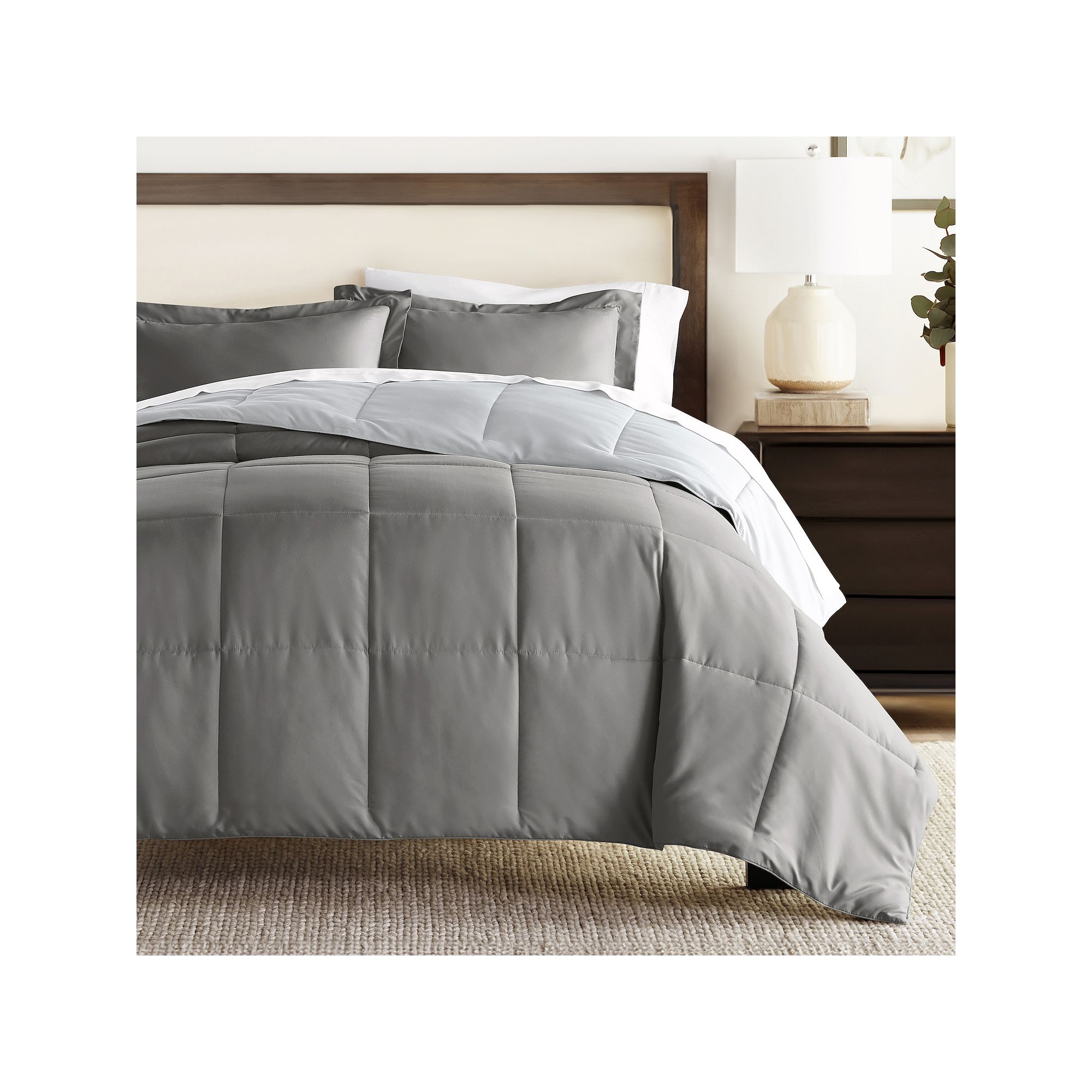 Home Collection Premium Down-Alternative Reversible Comforter Set, Gray And