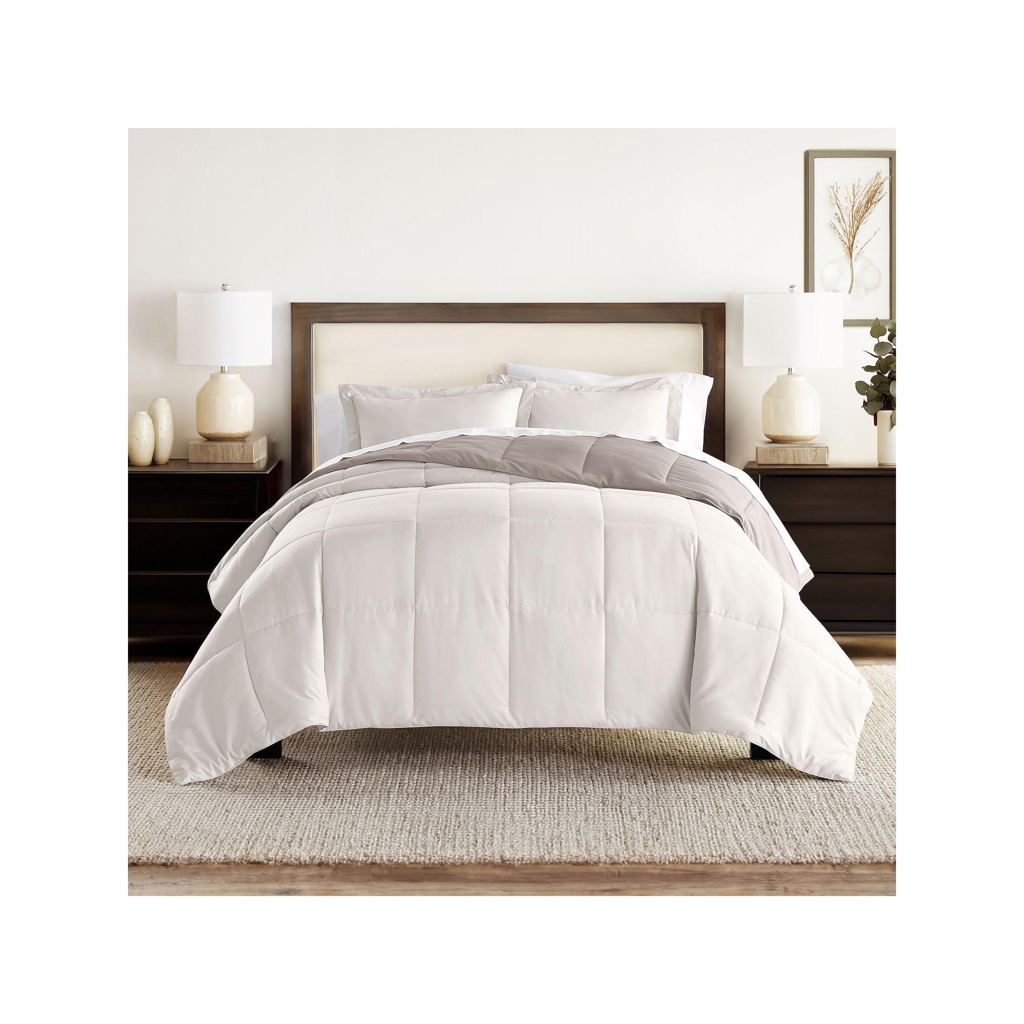 Home Collection Premium Down-Alternative Reversible Comforter Set, Natural 