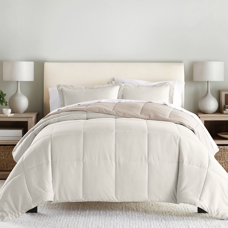 Home Collection Premium Down-Alternative Reversible Comforter Set, Beig/Green, King