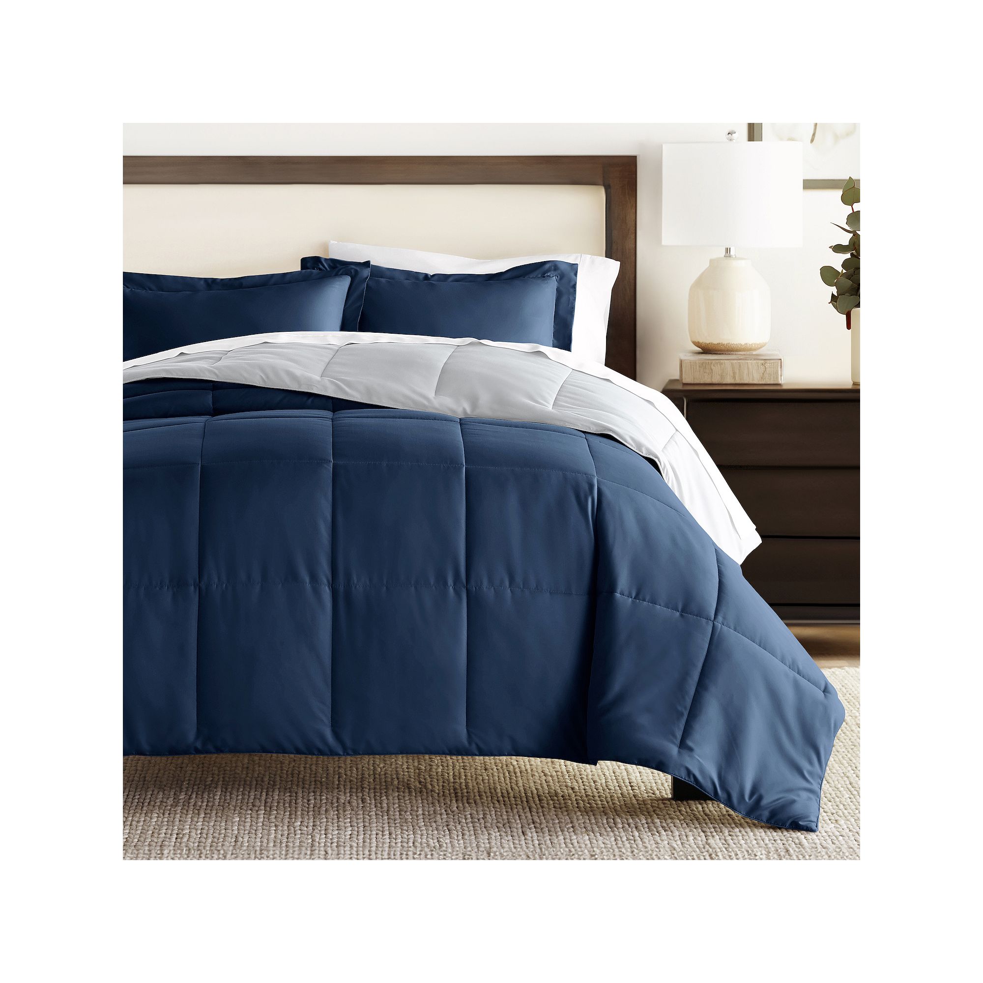 Home Collection Premium Down-Alternative Reversible Comforter Set, Navy And