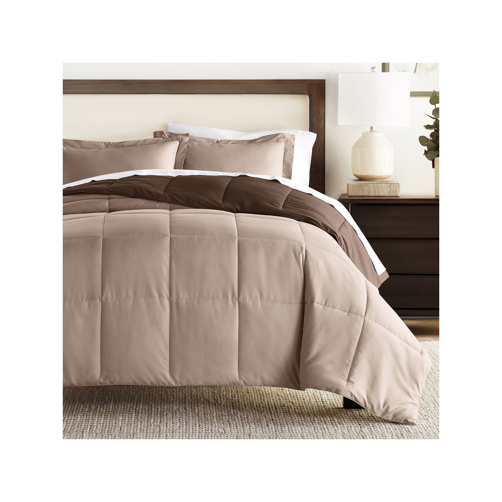 Home Collection Premium Down-Alternative Reversible Comforter Set, Taupe An
