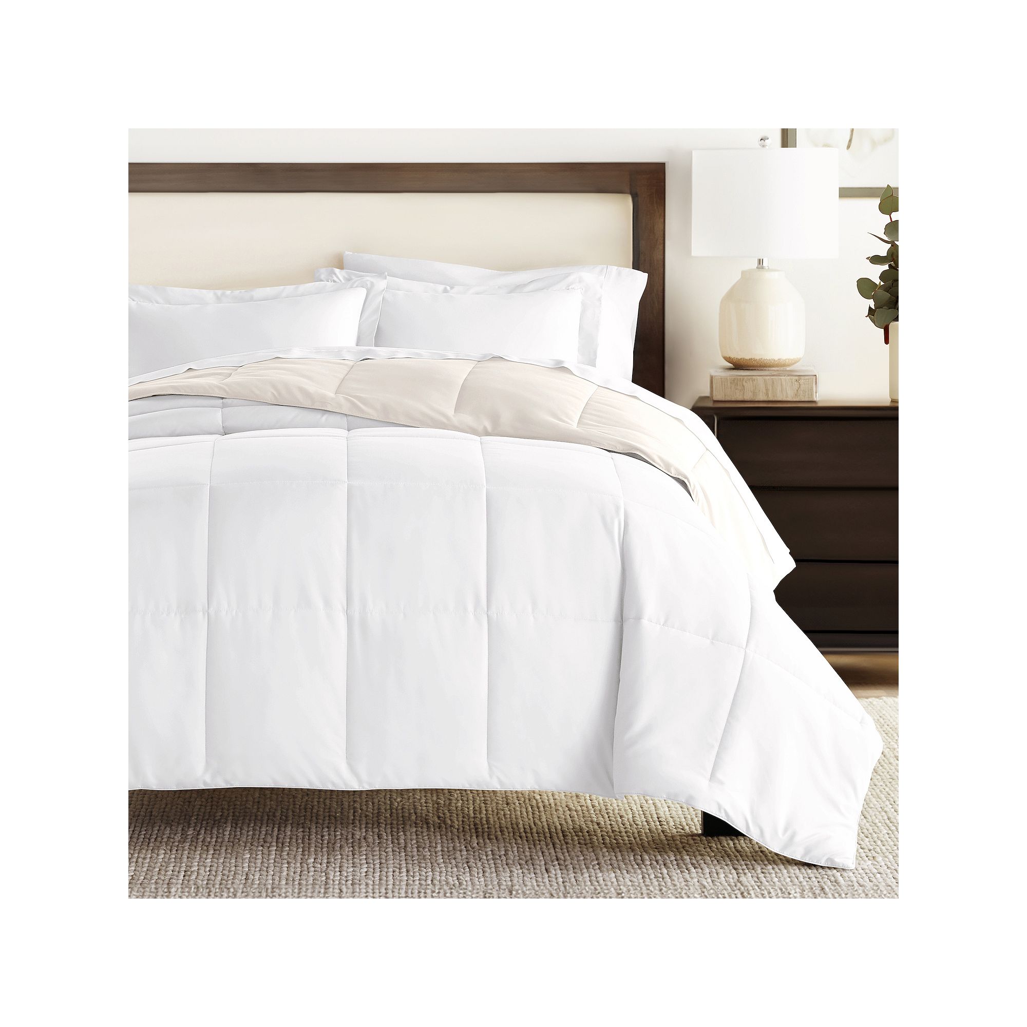 Home Collection Premium Down-Alternative Reversible Comforter Set, White An