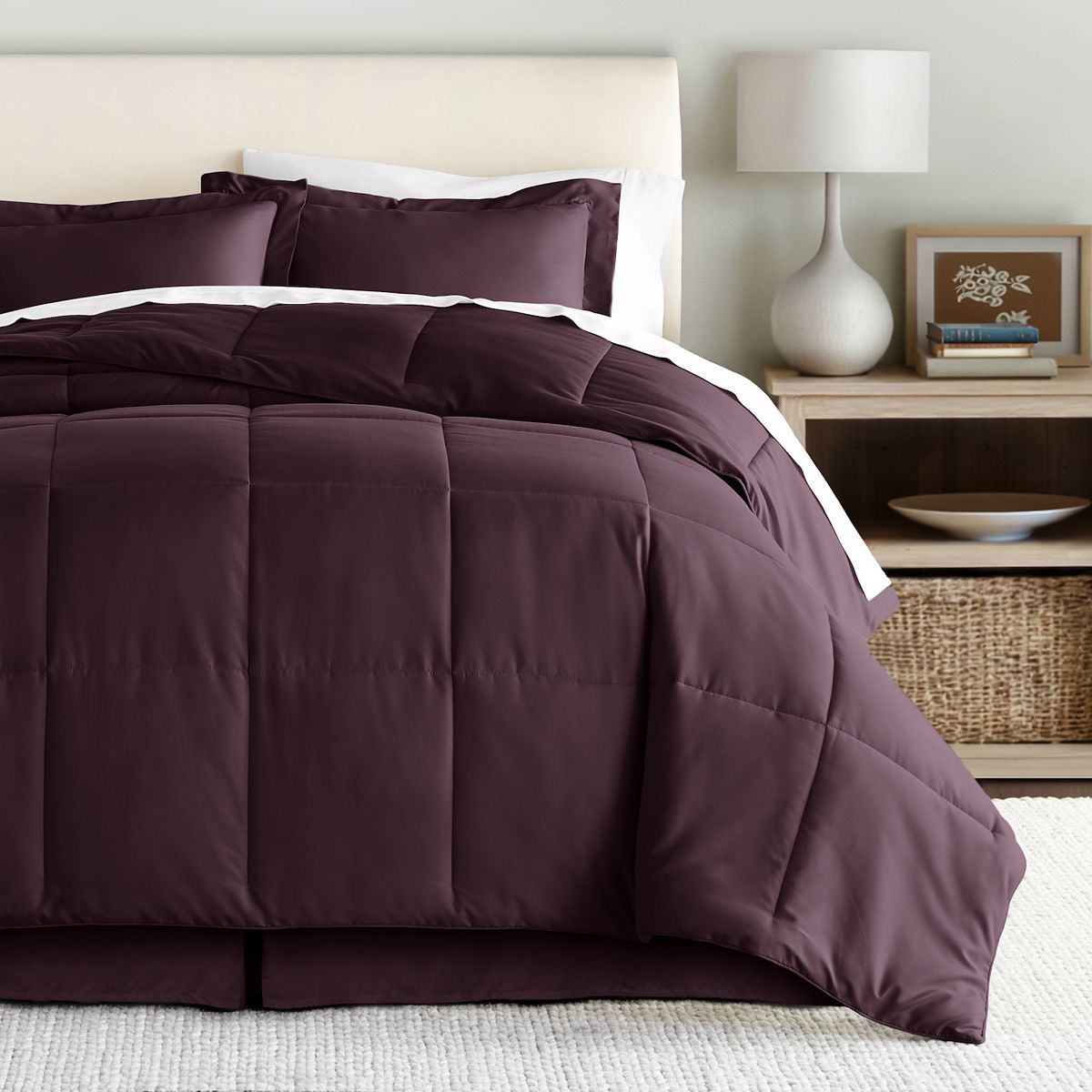 Home Collection Lightweight 8-Piece Bed-in-a-Bag Comforter Set - Purple, QUEEN