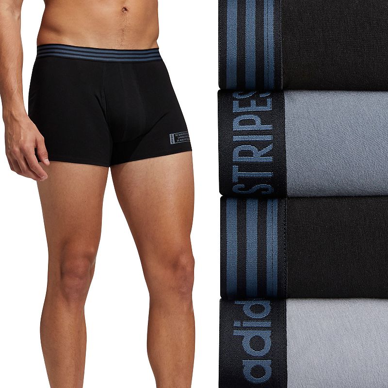 Mens adidas 4-pack Core Stretch Cotton Trunks, Size: Large, Black