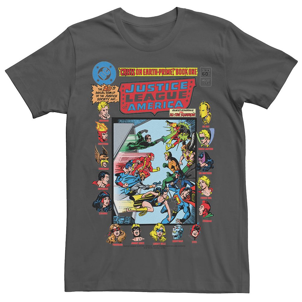 Men's Justice League Crisis On Earth Vintage Cover Tee