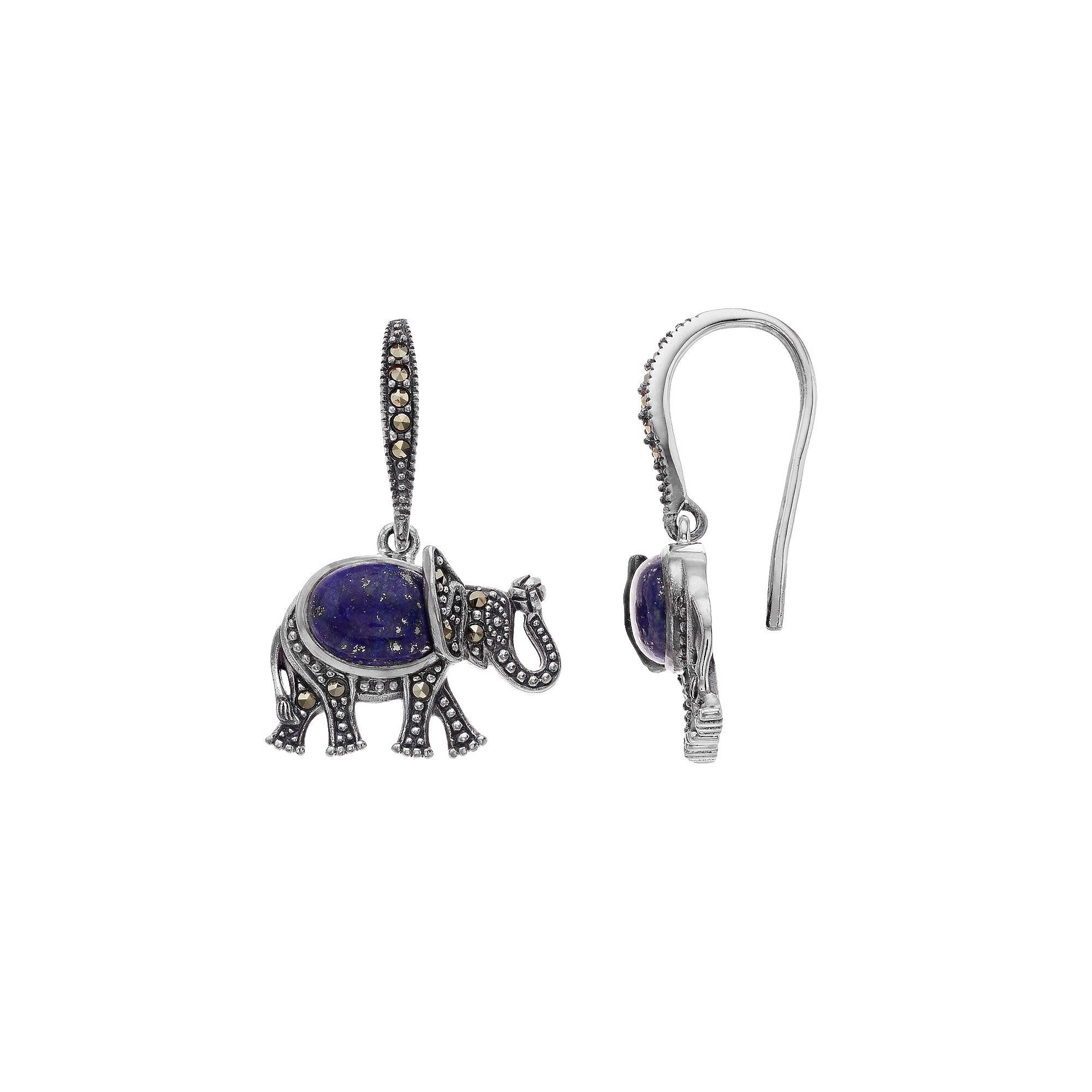 Lavish by TJM Sterling Silver Lapis Lazuli & Marcasite Elephant Earrings, W