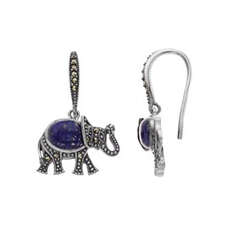 Lavish by TJM Sterling Silver Lapis Lazuli & Marcasite Elephant Earrings