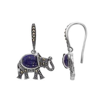 Lavish by TJM Sterling Silver Lapis Lazuli & Marcasite Elephant Earrings