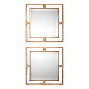 Allick Gold Finish Square Wall Mirror 2 pc Set