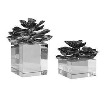 Faux Lotus Flower Metallic Table Decor 2 pc Set
