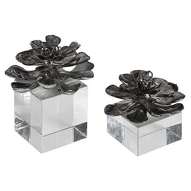 Faux Lotus Flower Metallic Table Decor 2-piece Set