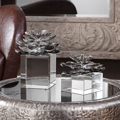 Faux Lotus Flower Metallic Table Decor 2-piece Set