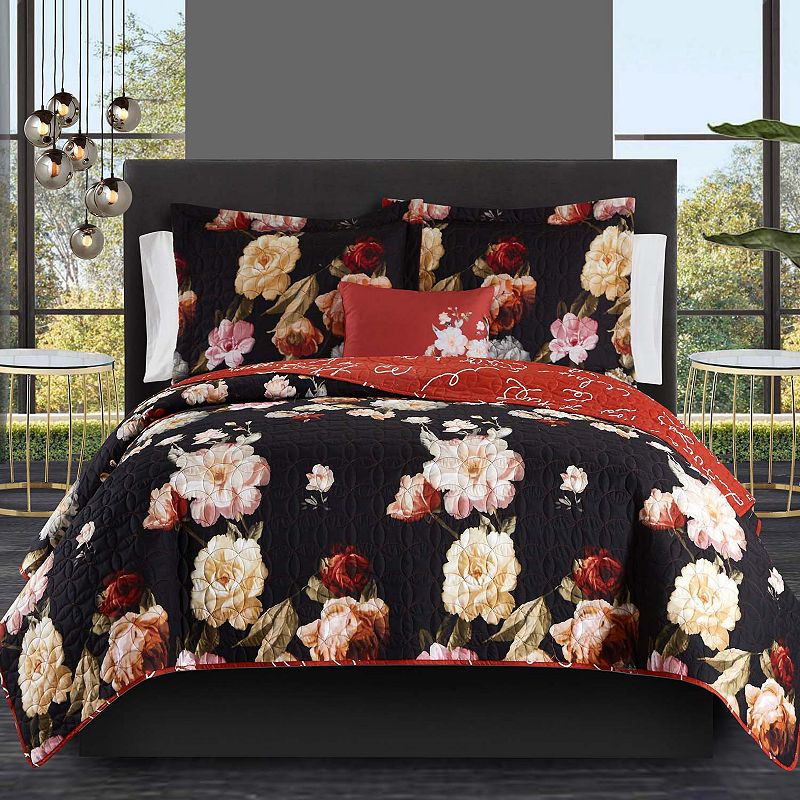 Chic Home Euphemia Quilt Set with Shams, Black, Queen