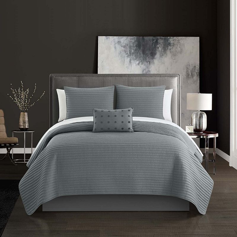 76178799 Chic Home Hayden Quilt Set with Shams, Grey, Queen sku 76178799