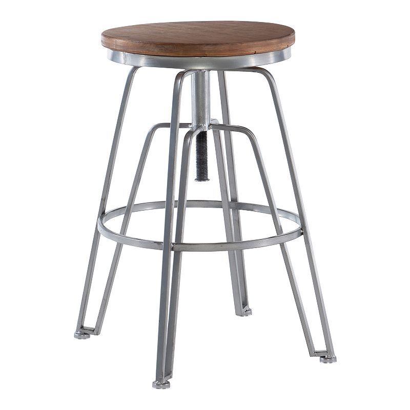 Linon Wood and Metal Industrial Adjustable Stool, Silver