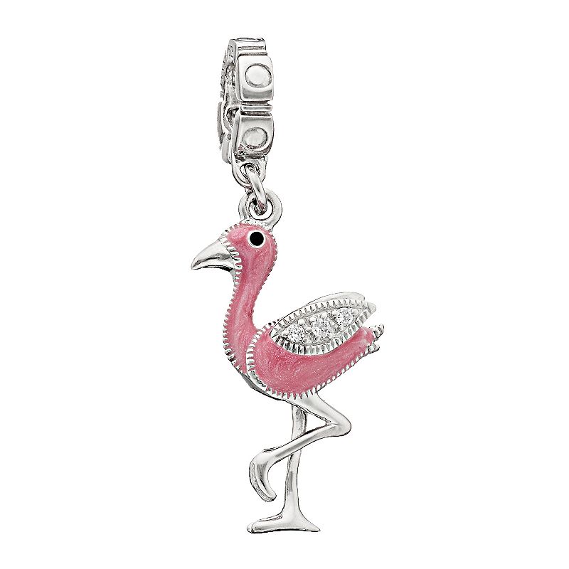 Lavish by TJM Sterling Silver Pink Enamel & Cubic Zirconia Flamingo Charm, 