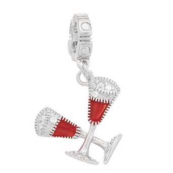 Lavish by TJM Sterling Silver Enamel Cheering Glasses Charm