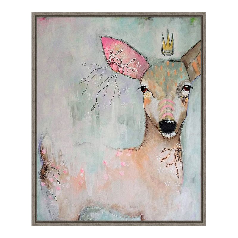 Amanti Art The Woodland Wanderer Deer Framed Canvas Wall Art, Grey, 16X20