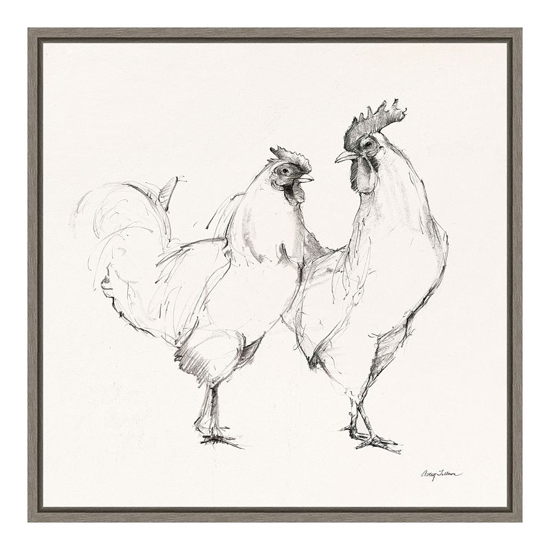 Amanti Art Life at Home I Chicken Framed Canvas Wall Art, Grey, 16X16