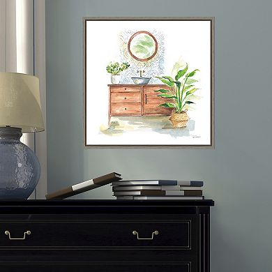 Amanti Art Greenery Bath I Framed Canvas Wall Art