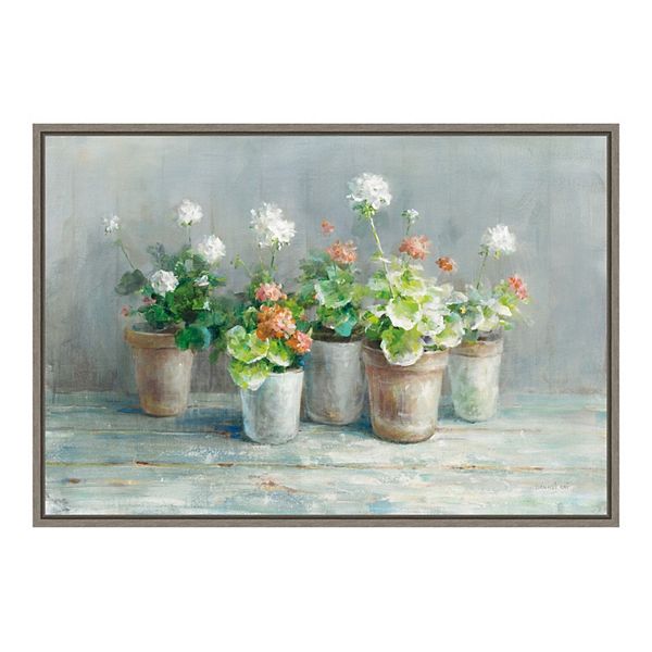 Amanti Art Farmhouse Geraniums Framed Canvas Wall Art