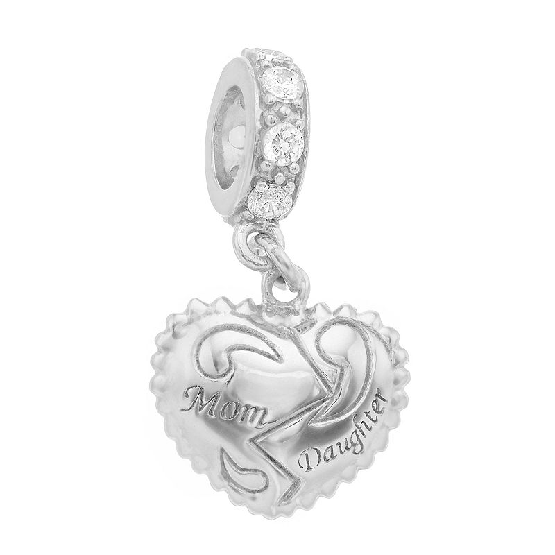 SIRI USA by TJM Sterling Silver Cubic Zirconia Mom/Daughter Heart Charm, Wo