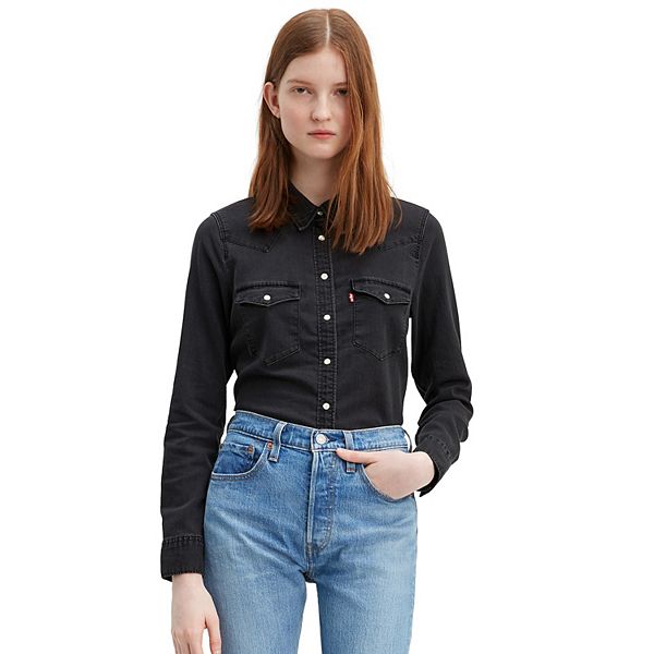 Black denim shirt store women's