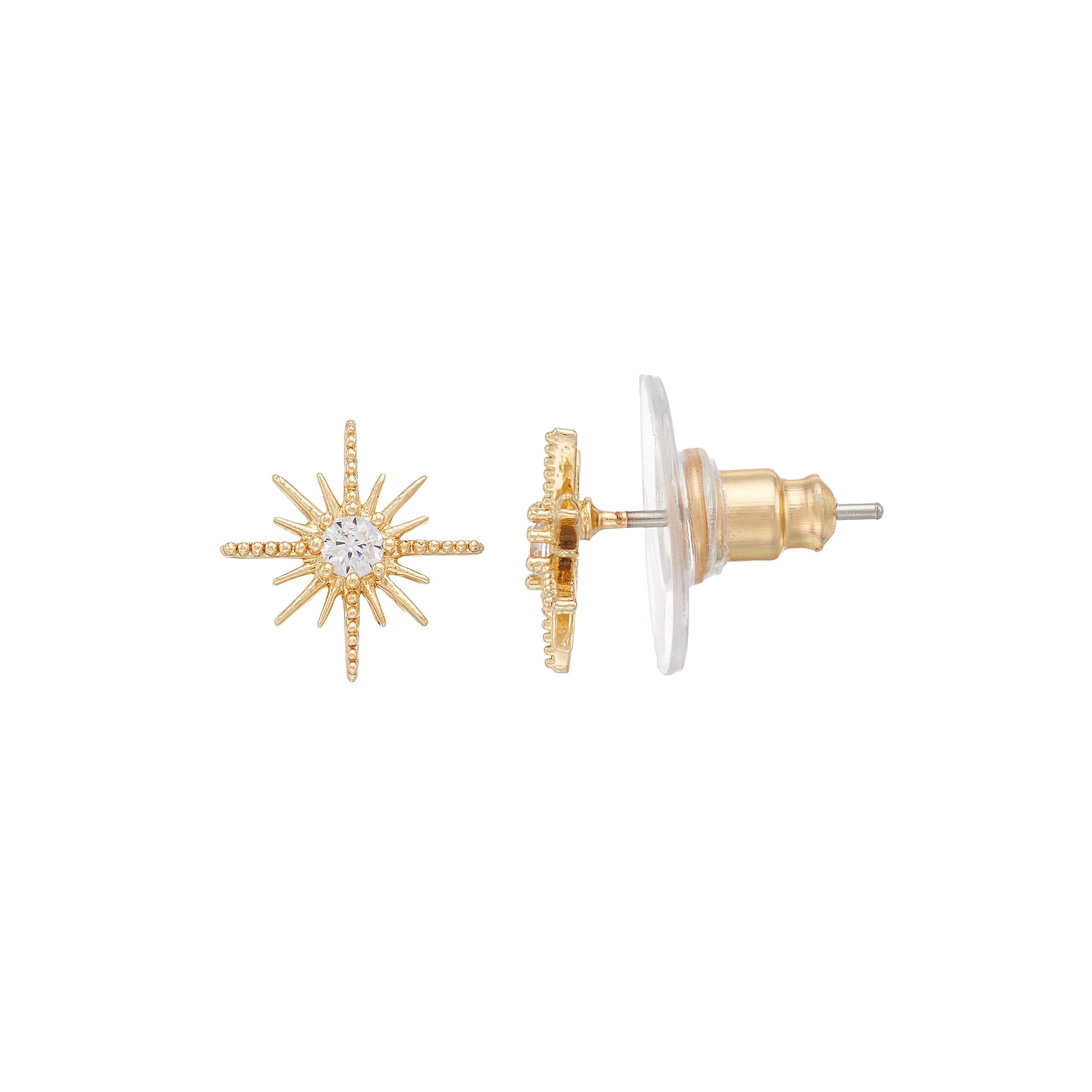 LC Lauren Conrad Art Deco Starburst Nickel Free Stud Earrings, Womens, Gol