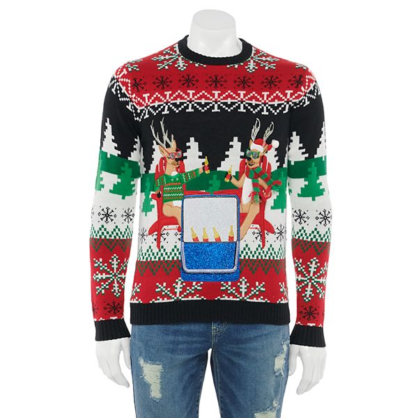 Men's Holiday Happy Hour Christmas Sweater With Drink Pocket