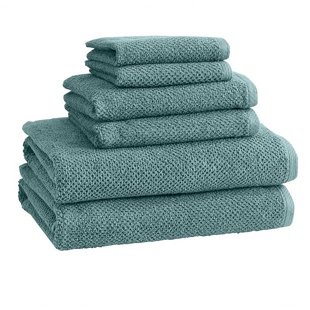 Caro Home Beacon Textured Cotton 6 Piece Bath Towel Set with Pleated Cuff,  Periwinkle 