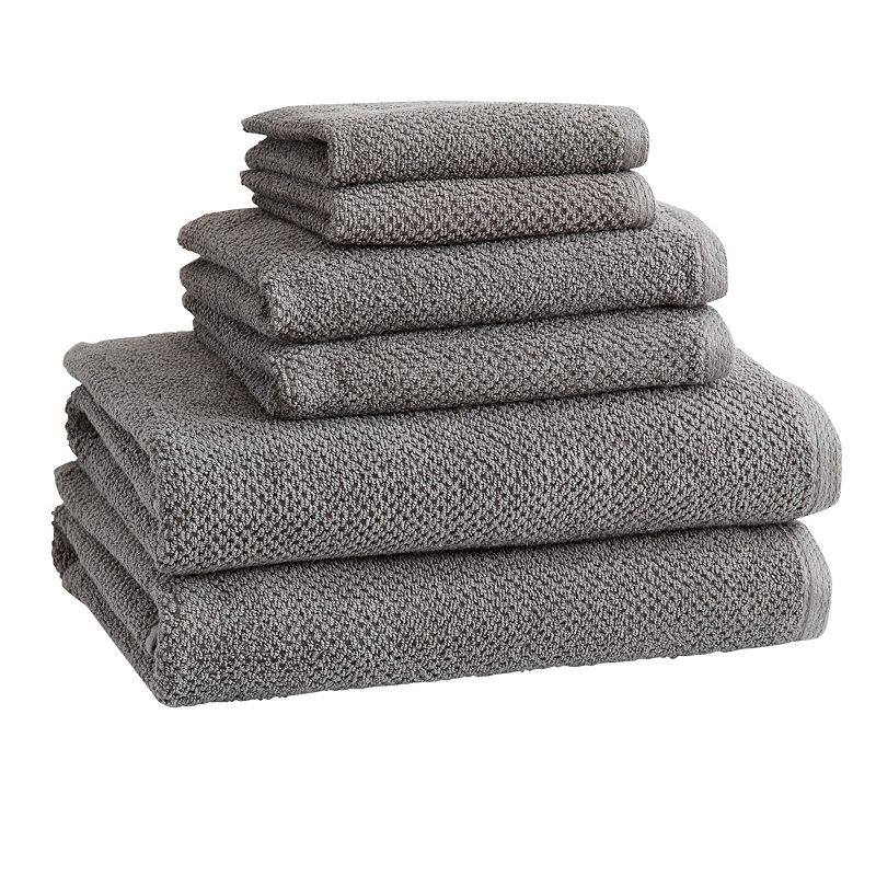 Great Bay Home Acacia Popcorn 6-Piece Cotton Towel Set, Dark Grey, 6 Pc Set