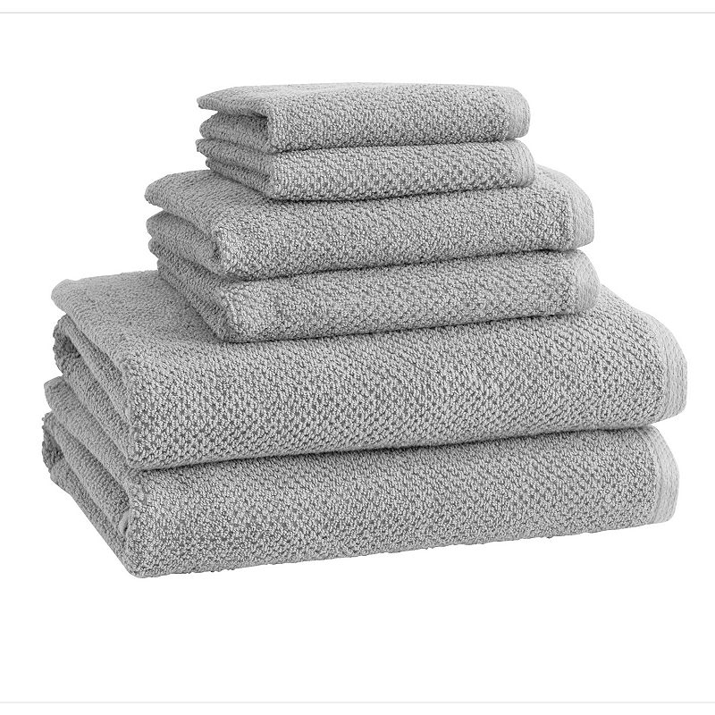 Great Bay Home Acacia Popcorn 6-Piece Cotton Towel Set, Light Grey, 6 Pc Se