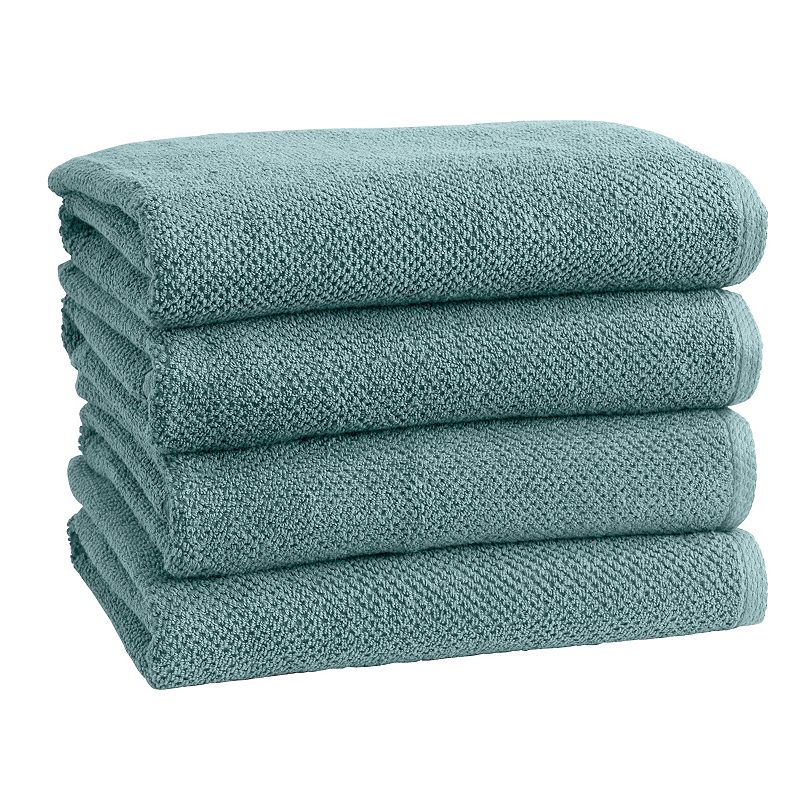 Great Bay Home Acacia Popcorn 4-Pack Cotton Bath Towel, Blue, 4 PK