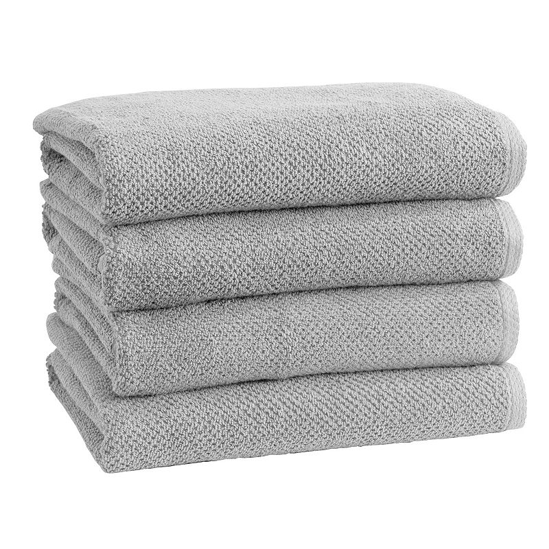 Great Bay Home Acacia Popcorn 4-Pack Cotton Bath Towel, Light Grey, 4 PK