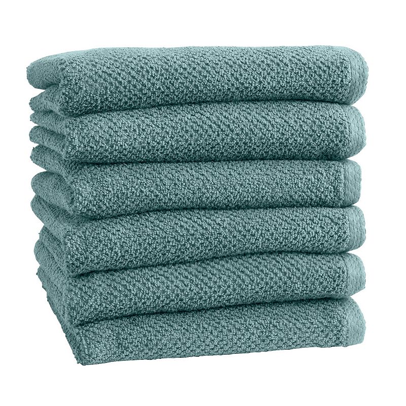 Great Bay Home Acacia Popcorn 6-Pack Cotton Hand Towel, Blue, 6 Pc Set