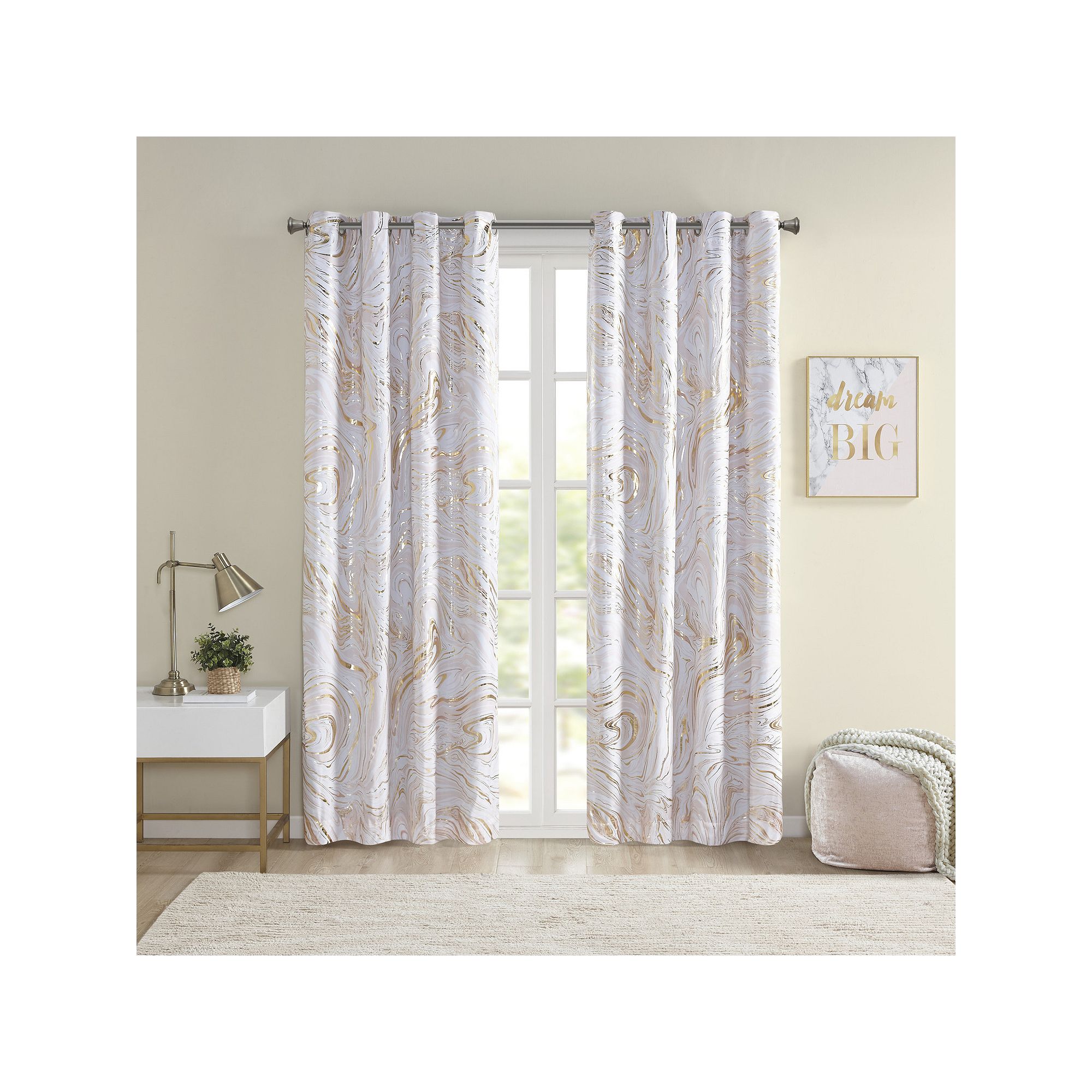 Intelligent Design Natalia 100% Blackout Thermal Printed Marble Metallic Gr