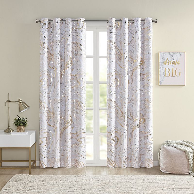 Intelligent Design Natalia Printed Marble Metallic 100% Blackout Curtain, L