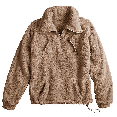 Juniors' SO® Long Sleeve Quarter-Zip Oversized Sherpa Sweatshirt