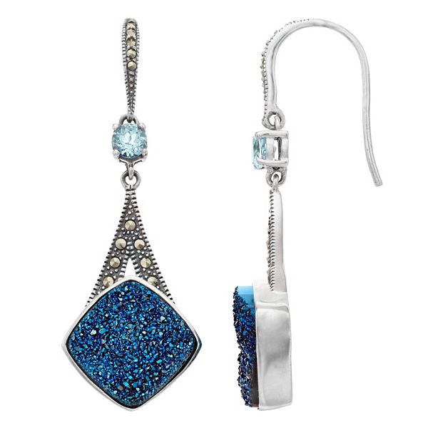Lavish by TJM Sterling Silver Blue Druzy & Sky Blue Topaz Drop Earrings